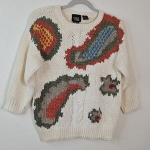 Vintage Needles & Yarn Chunky Knit Sweater Medium Multicolor Paisley Pattern